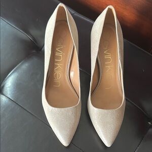 Calvin Klein Cream Heels Elegant Pointed-Toe Pumps